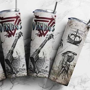 Vikings Valhalla Nordic Design 20 oz Stainless Steel Tumbler with Lid and Straw